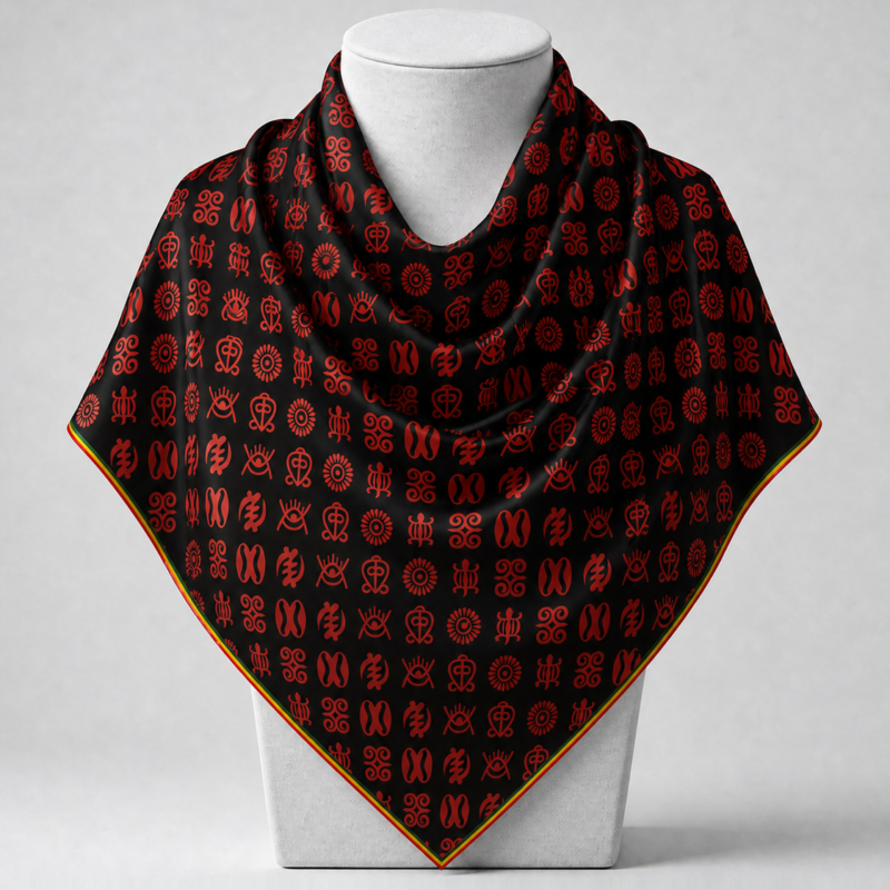 Black and red African print silk scarf by Emperor Brand