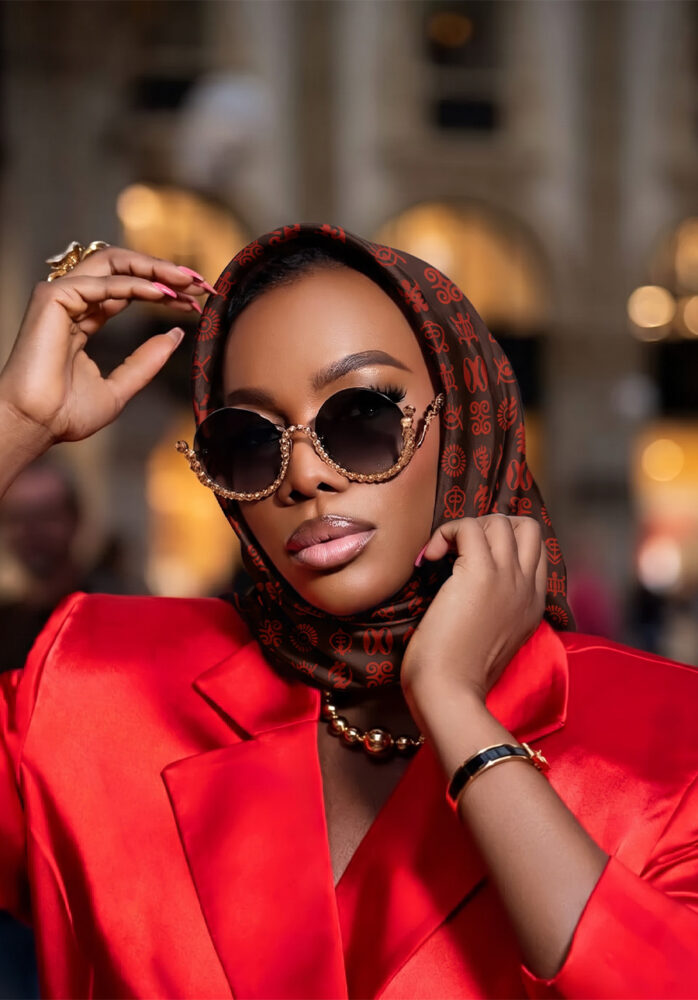 Black and red African print silk scarf by Emperor Brand